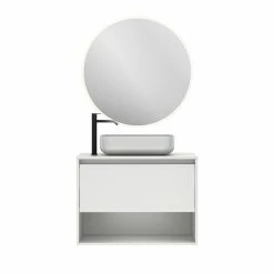 Nouveau ❤️ Amizuva Ensemble de meuble, vasque et miroir NIWA TOP avec un tiroir et un niche H.56,5 x L.80 x P.46 , effet blanc brillant 👏