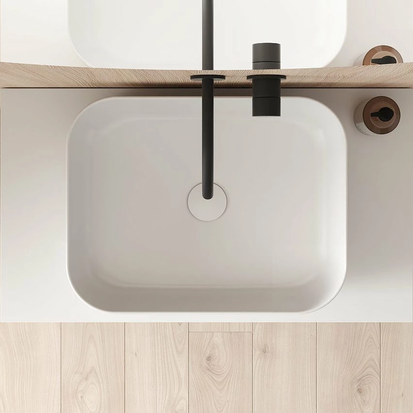 Le moins cher 🌟 Amizuva Meuble simple vasque NIWA TOP avec un tiroir et un niche H.56,5 x L.80 x P.46, effet Chêne sablé | Il comprend la vasque en céramique 💯 – Image 3