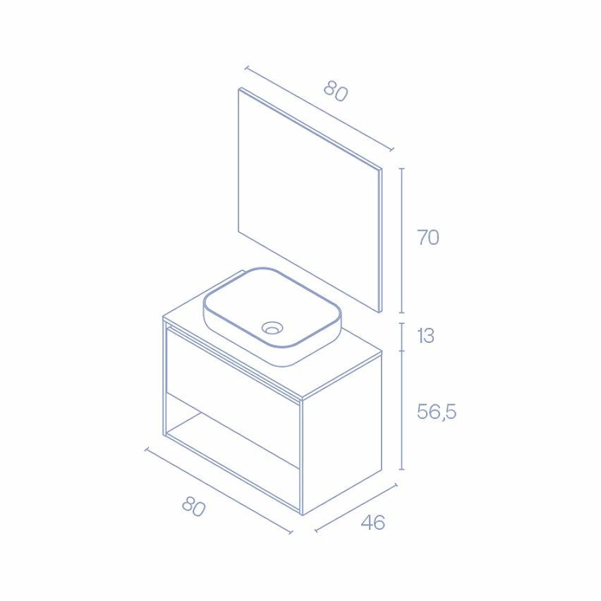 Le moins cher 🌟 Amizuva Meuble simple vasque NIWA TOP avec un tiroir et un niche H.56,5 x L.80 x P.46, effet Chêne sablé | Il comprend la vasque en céramique 💯 – Image 5