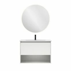 Bon marché 🎁 Amizuva Ensemble de meuble, vasque et miroir NIWA avec un tiroir et un niche H.56,5 x L.80 x P.46 , effet blanc brillant 👏