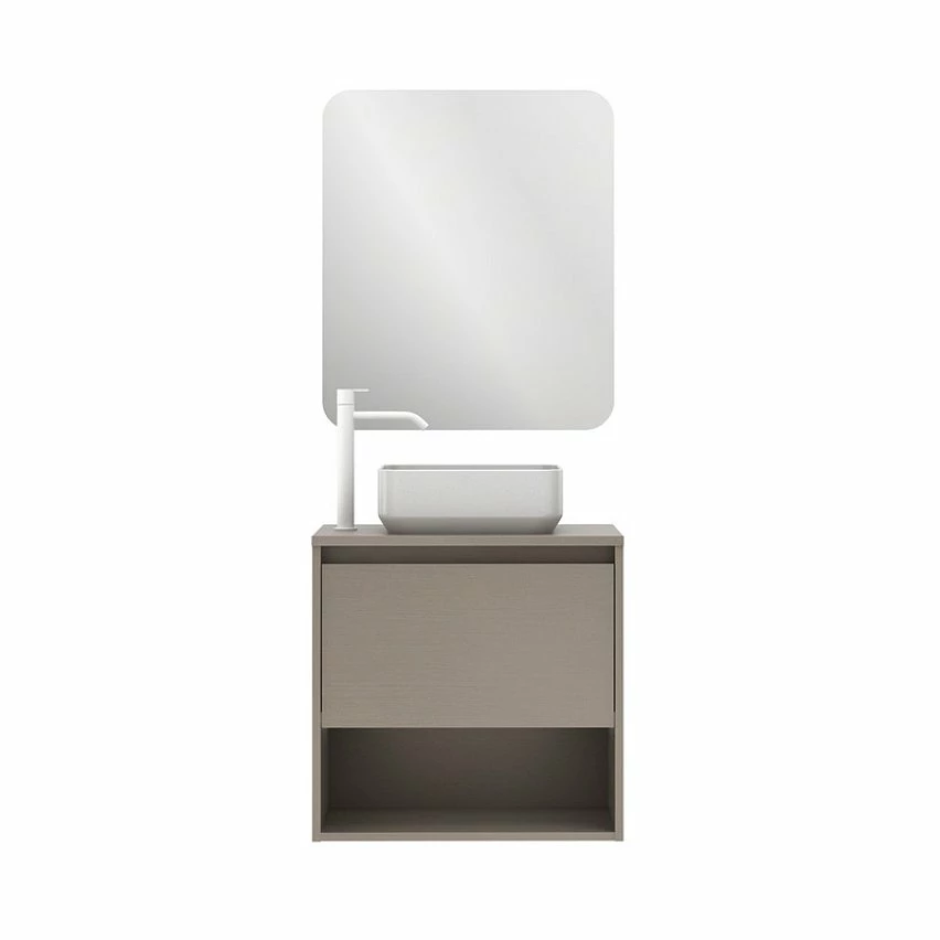 Meilleure affaire 👏 Amizuva Ensemble de meuble, vasque et miroir NIWA TOP avec un tiroir et un niche H.56,5 x L.60 x P.46 , effet Fumé sablé 🤩