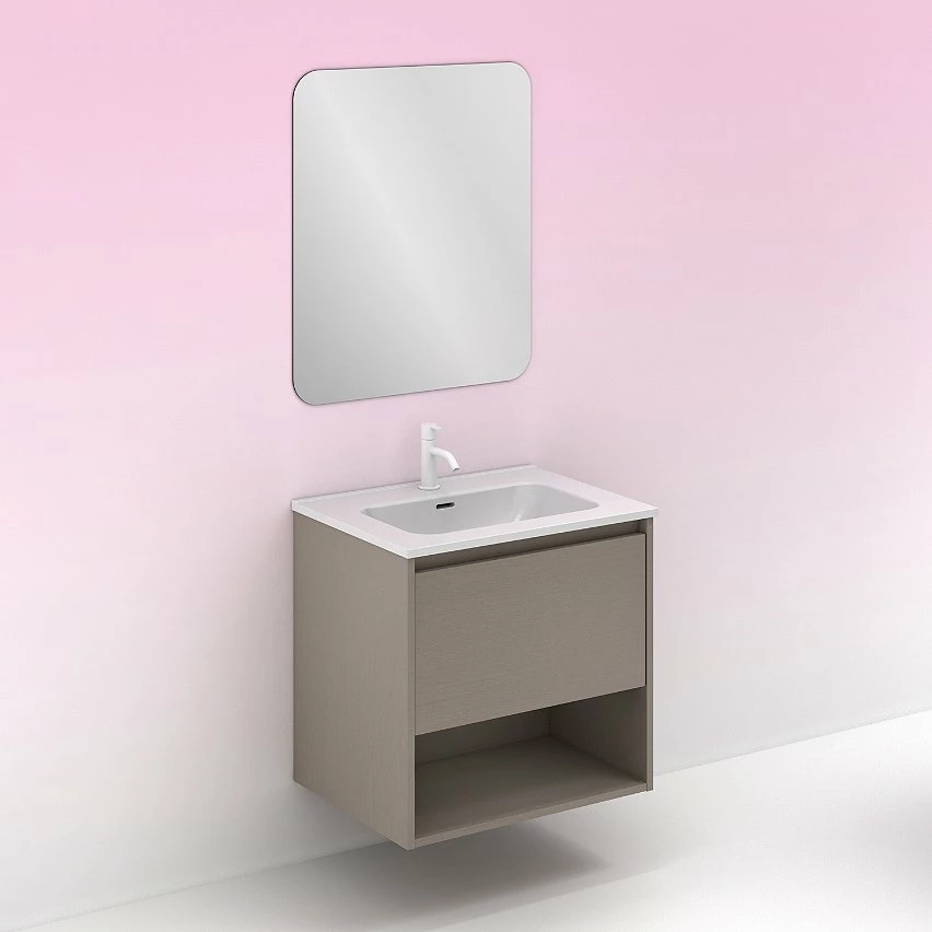 Budget 🌟 Amizuva Meuble simple vasque NIWA avec un tiroir et un niche H.56,5 x L.60 x P.46 , effetFumé sablé | Il comprend la vasque en céramique 🎁 – Image 6