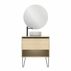 Tout neuf 🛒 Amizuva Ensemble de meuble, vasque et miroir YOKO TOPavec un tiroir et un niche H.56,5 x L.80 x P.46 , effet Chêne sablé 🎉