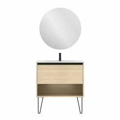 Meilleur prix 😍 Amizuva Ensemble de meuble, vasque et miroir YOKO avec un tiroir et un niche H.56,5 x L.80 x P.46 , effet Chêne sablé 🥰