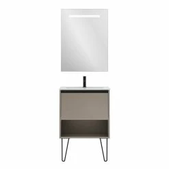 Coupon ❤️ Amizuva Ensemble de meuble, vasque et miroir YOKO avec un tiroir et un niche H.56,5 x L.60 x P.46 , effet Fumé sablé 🛒