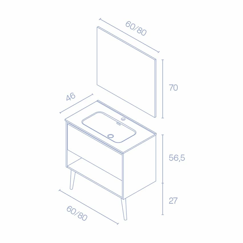 Top 10 ✨ Amizuva Ensemble de meuble, vasque et miroir NARA avec un tiroir et un niche H.56,5 x L.80 x P.46 , effet Blanco Mate/ Chêne sablé 😀 – Image 5