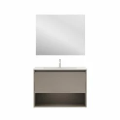 Meilleur prix 🎁 Amizuva Meuble simple vasque NIWA avec un tiroir et un niche H.56,5 x L.80 x P.46 , effet Fumé sablé | Il comprend la vasque en céramique 👏