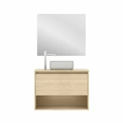 Le moins cher 🌟 Amizuva Meuble simple vasque NIWA TOP avec un tiroir et un niche H.56,5 x L.80 x P.46, effet Chêne sablé | Il comprend la vasque en céramique 💯