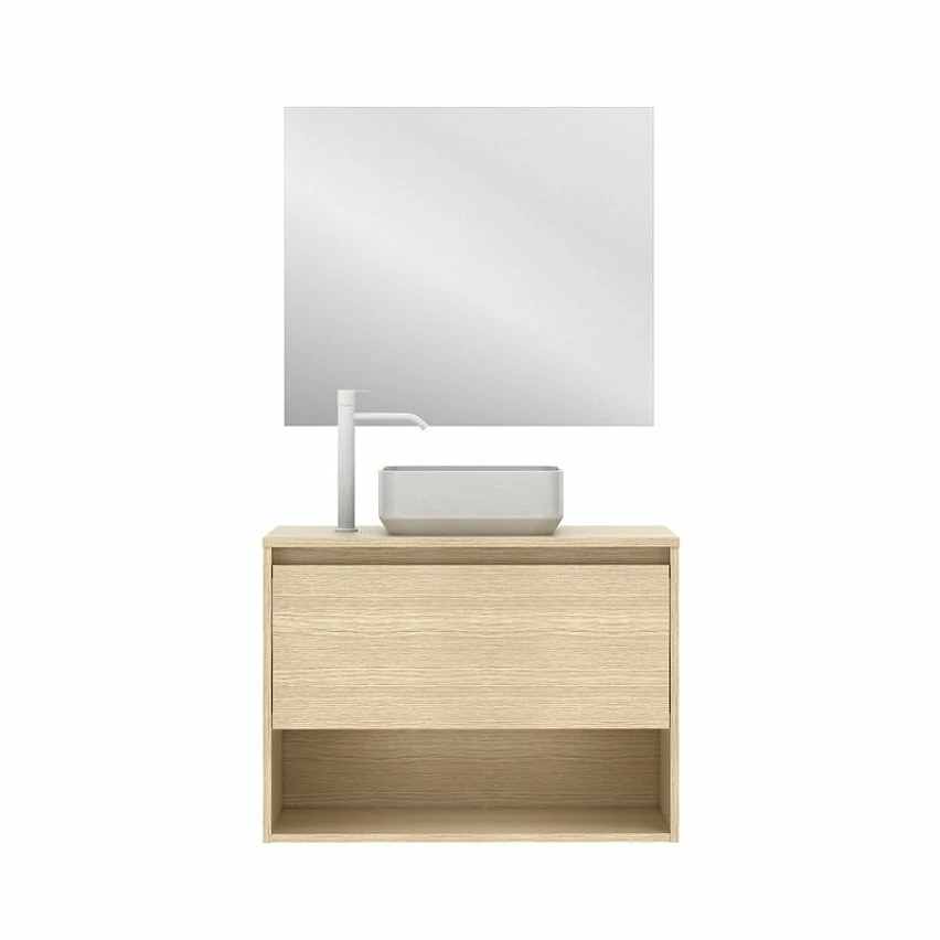 Le moins cher 🌟 Amizuva Meuble simple vasque NIWA TOP avec un tiroir et un niche H.56,5 x L.80 x P.46, effet Chêne sablé | Il comprend la vasque en céramique 💯