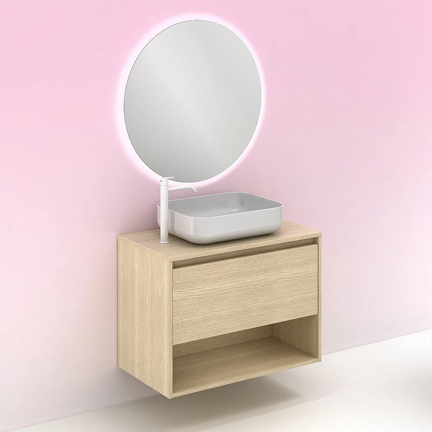 Le moins cher 🌟 Amizuva Meuble simple vasque NIWA TOP avec un tiroir et un niche H.56,5 x L.80 x P.46, effet Chêne sablé | Il comprend la vasque en céramique 💯 – Image 6