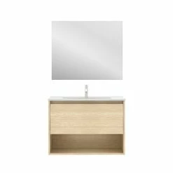 Tout neuf ✨ Amizuva Meuble simple vasque NIWA avec un tiroir et un niche H.56,5 x L.80 x P.46 , effet Chêne sablé | Il comprend la vasque en céramique ⌛