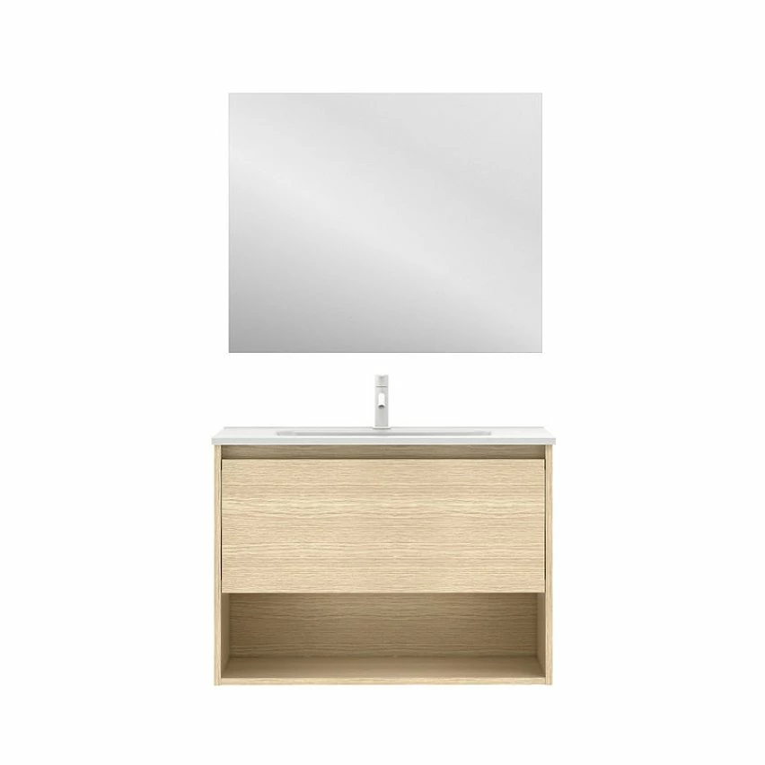 Tout neuf ✨ Amizuva Meuble simple vasque NIWA avec un tiroir et un niche H.56,5 x L.80 x P.46 , effet Chêne sablé | Il comprend la vasque en céramique ⌛