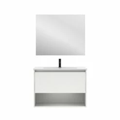 Meilleur prix 🥰 Amizuva Meuble simple vasque NIWA avec un tiroir et un niche H.56,5 x L.80 x P.46 , effet blanc brillant | Il comprend la vasque en céramique 😍