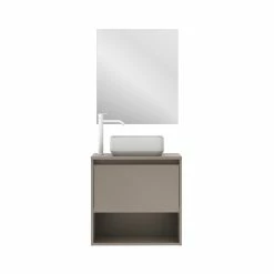 Grosses soldes ⌛ Amizuva Meuble simple vasque NIWA TOP avec un tiroir et un niche H.56,5 x L.60 x P.46 , effet Fumé sablé | Il comprend la vasque en céramique ⌛