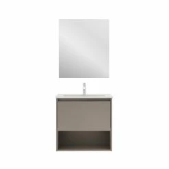 Budget 🌟 Amizuva Meuble simple vasque NIWA avec un tiroir et un niche H.56,5 x L.60 x P.46 , effetFumé sablé | Il comprend la vasque en céramique 🎁