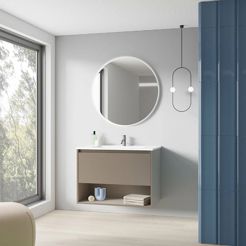 Budget 🌟 Amizuva Meuble simple vasque NIWA avec un tiroir et un niche H.56,5 x L.60 x P.46 , effetFumé sablé | Il comprend la vasque en céramique 🎁 – Image 2