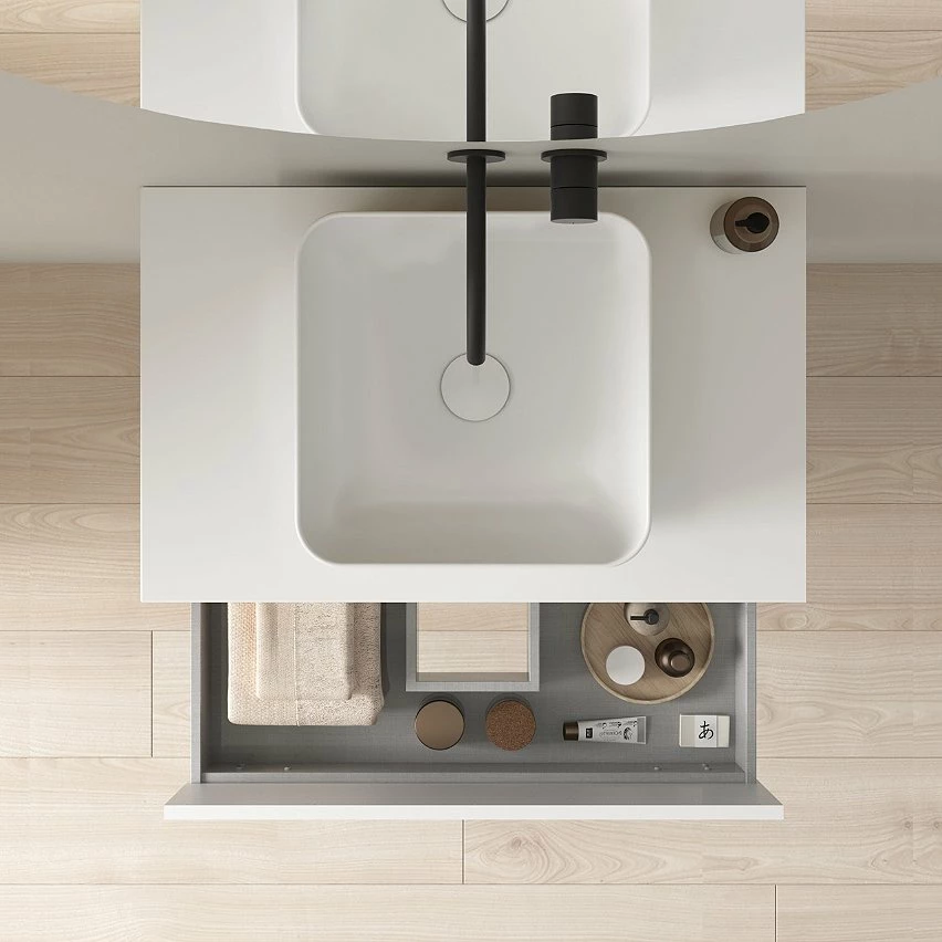 Meilleure affaire 👏 Amizuva Ensemble de meuble, vasque et miroir NIWA TOP avec un tiroir et un niche H.56,5 x L.60 x P.46 , effet Fumé sablé 🤩 – Image 2