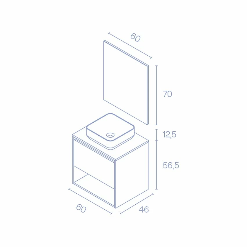 Meilleure affaire 👏 Amizuva Ensemble de meuble, vasque et miroir NIWA TOP avec un tiroir et un niche H.56,5 x L.60 x P.46 , effet Fumé sablé 🤩 – Image 4