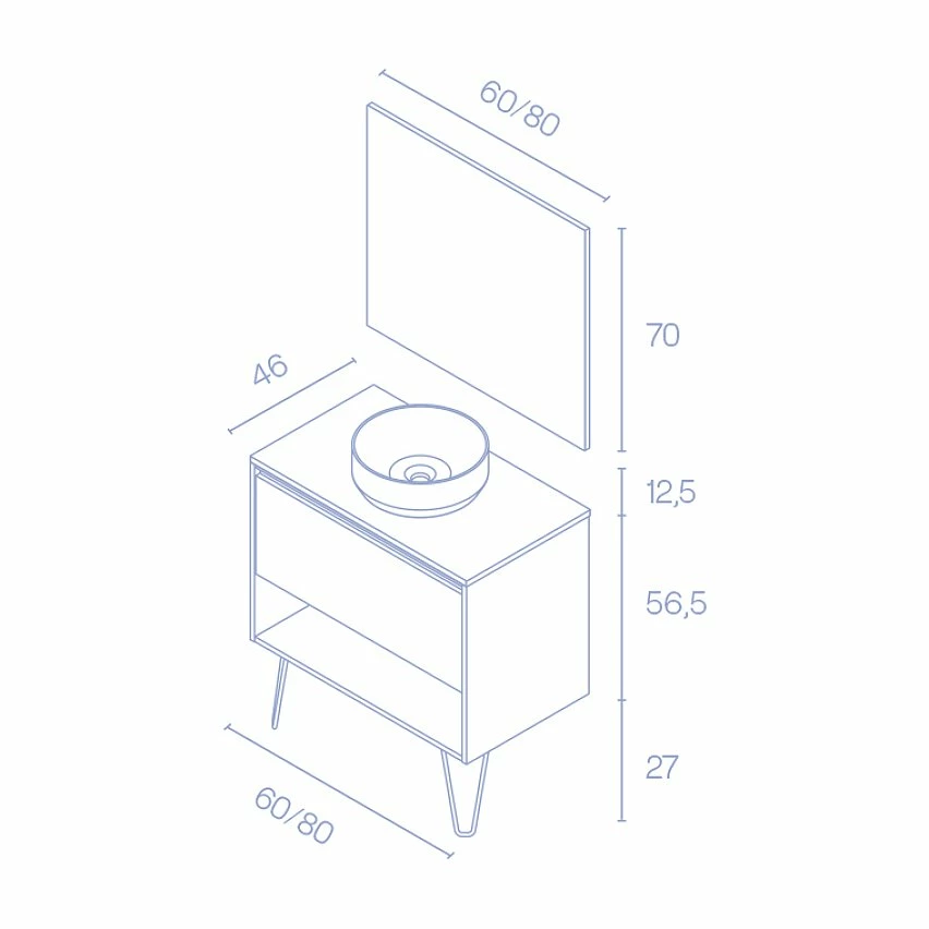 Remise 😉 Amizuva Ensemble de meuble, vasque et miroir YOKO TOPavec un tiroir et un niche H.56,5 x L.60 x P.46 , effet blanc brillant ⌛ – Image 6