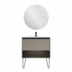 Meilleur prix 🎁 Amizuva Meuble simple vasque YOKO avec un tiroir et un niche H.56,5 x L.80 x P.46 , effet Fumé sablé | Il comprend la vasque en céramique 👍