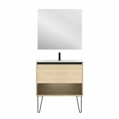 Nouveau ✨ Amizuva Meuble simple vasque YOKO avec un tiroir et un niche H.56,5 x L.80 x P.46 , effet Chêne sablé | Il comprend la vasque en céramique 😍