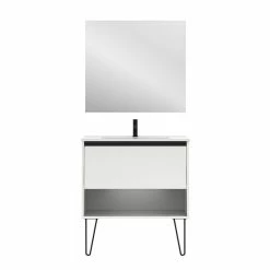 Bon marché ✨ Amizuva Meuble simple vasque YOKO avec un tiroir et un niche H.56,5 x L.80 x P.46 , effet blanc brillant | Il comprend la vasque en céramique ⭐