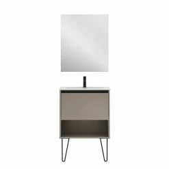 Budget 😀 Amizuva Meuble simple vasque YOKO avec un tiroir et un niche H.56,5 x L.60 x P.46 , effet Fumé sablé | Il comprend la vasque en céramique 😉