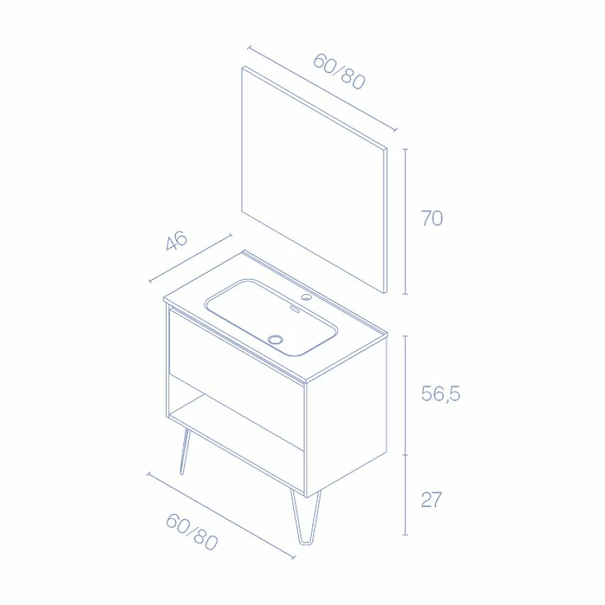 Promo 🔔 Amizuva Meuble simple vasque YOKO avec un tiroir et un niche H.56,5 x L.60 x P.46 , effet Chêne sablé | Il comprend la vasque en céramique 😀 – Image 5