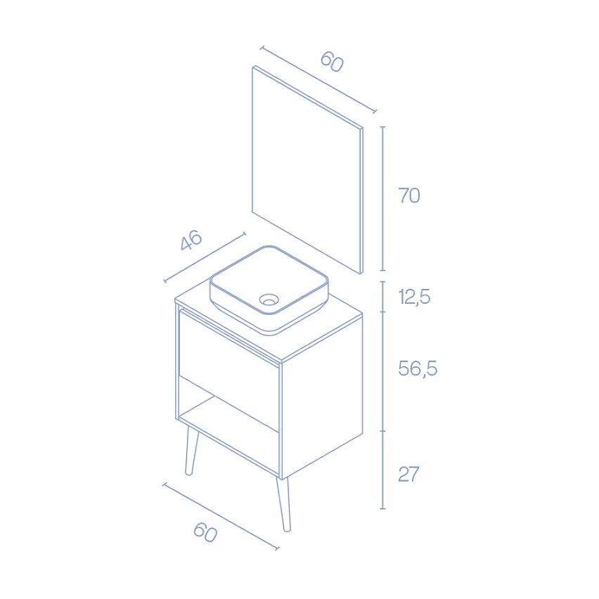 Remise 🛒 Amizuva Ensemble de meuble, vasque et miroir NARA TOP avec un tiroir et un niche H.56,5 x L.60 x P.46 , effet Blanco Mate/ Chêne sablé 👍 – Image 6