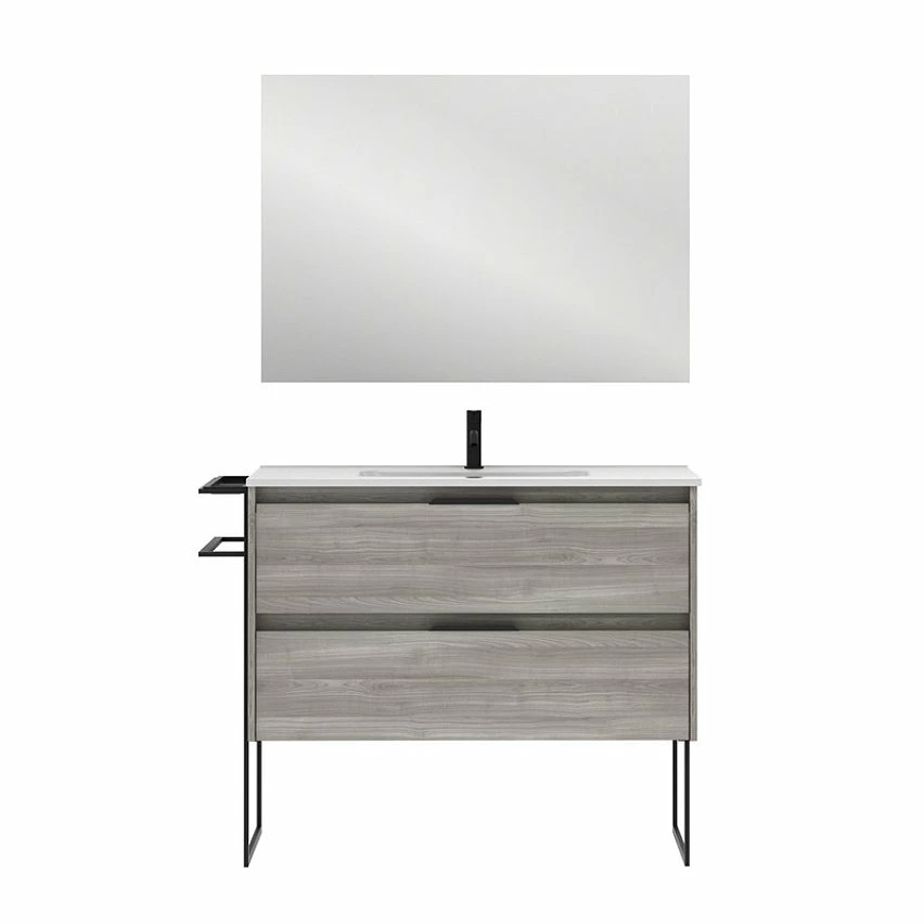 Les meilleures critiques de 🎉 Amizuva Meuble simple vasque KEIKO avec deux tiroirs H.56,5 x L.100 x P.46 , effet Gris sablé | Il comprend la vasque en céramique 🔔