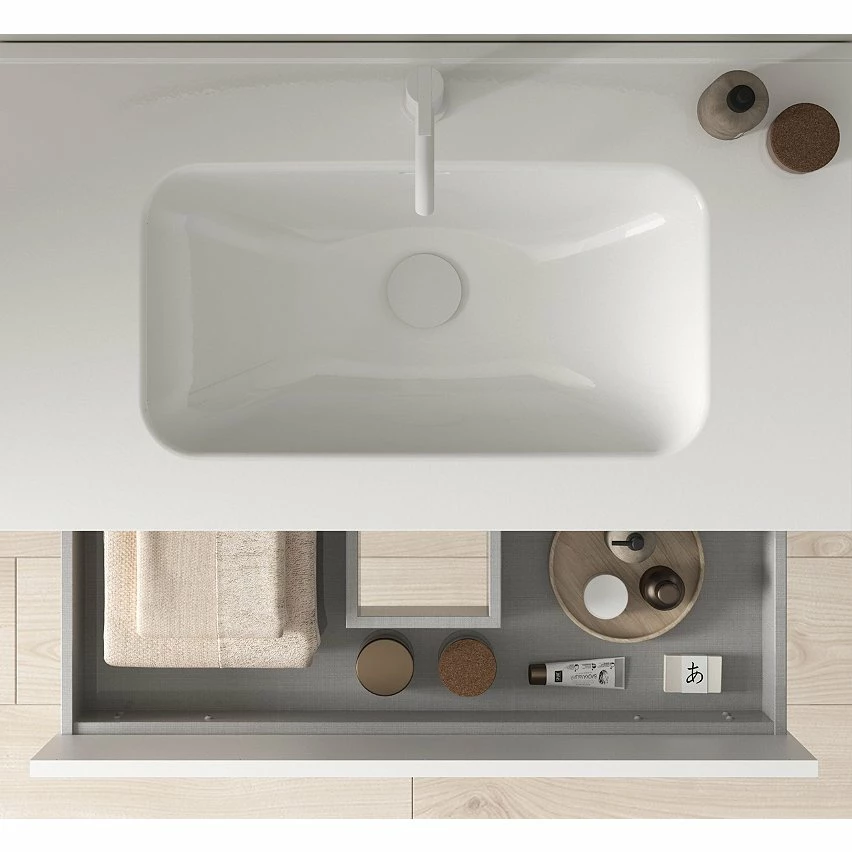 Les meilleures critiques de 🎉 Amizuva Meuble simple vasque KEIKO avec deux tiroirs H.56,5 x L.100 x P.46 , effet Gris sablé | Il comprend la vasque en céramique 🔔 – Image 3