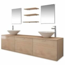Remise ✨ vidaXL Dix pièces pour salle de bains avec lavabo et robinet beige 🌟